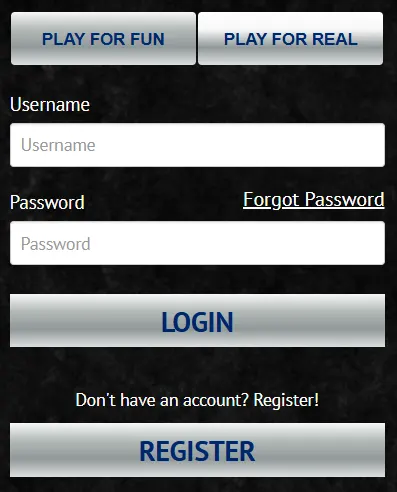 EuroBet Casino – schermata di login con pulsanti “Play for Fun” e “Play for Real”, campi Username e Password e bottone “Login”